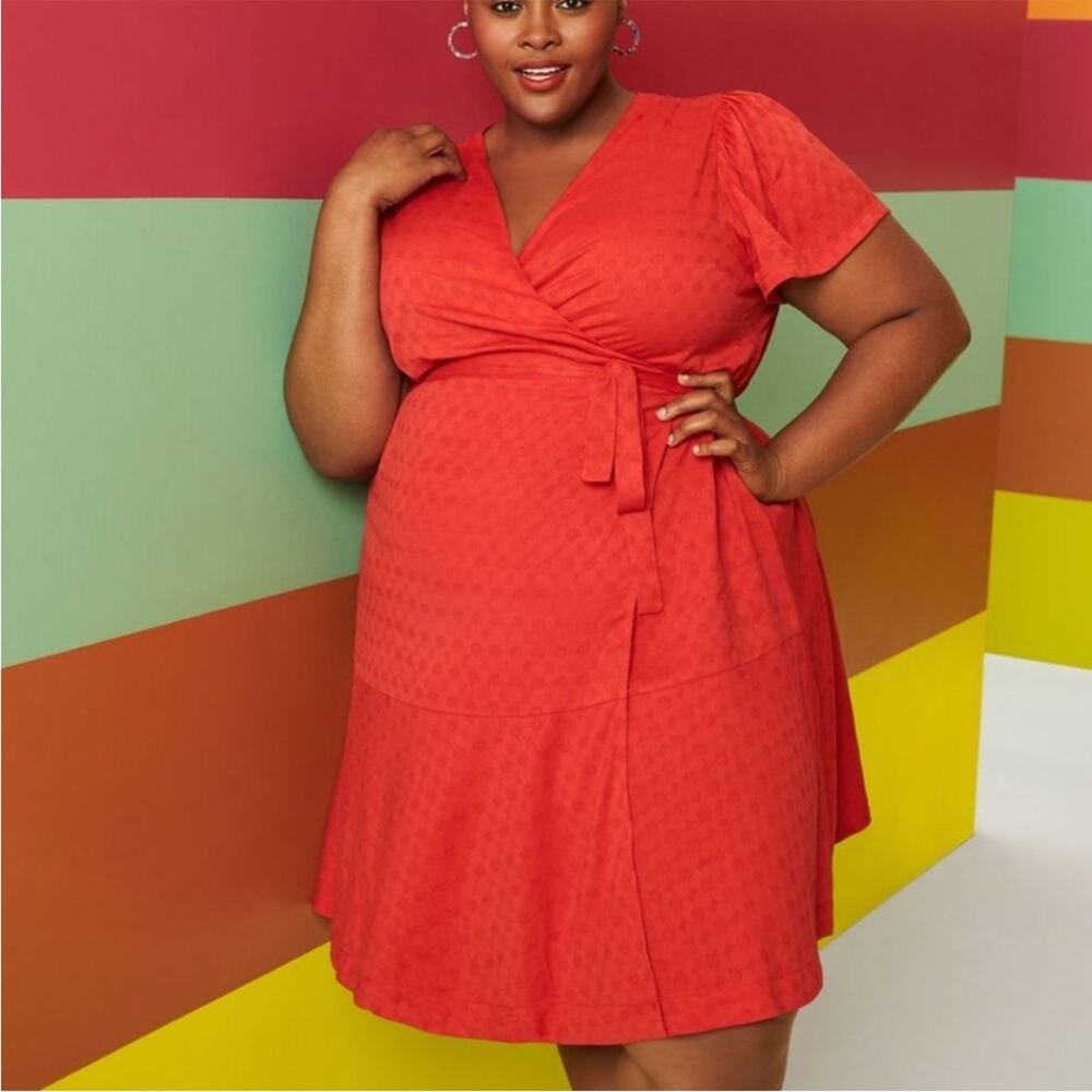 Katie Sturino Alessa red true wrap swing dress NEW XXL